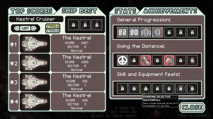 Players could choose from a wide variety of ships as they progressed through the game.