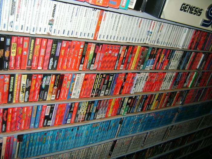 Game cartridges and discs for a range of Sega consoles: the Genesis, Sega CD, and Saturn.