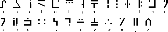 The Standard Galactic Alphabet (SGA) was invented by Tom Hall for the Commander Keen series. Hall wrote messages in SGA and scattered them throughout the game as Easter eggs for inquisitive players to find.