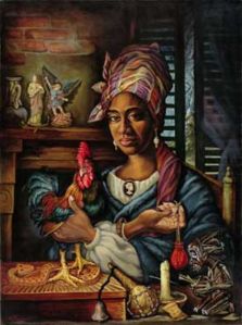 An original oil panting of Marie Laveau by Dimitri Fouquet, a New Orleans artist. Laveau was known as the 