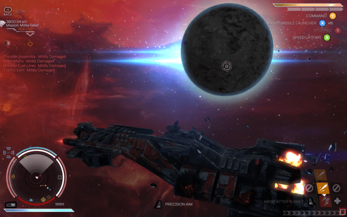 You can manually aim turrets, shown here, or let autopilot take care of that for you.